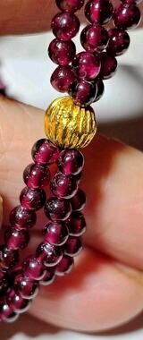 Genuine Natural Garnet Multi Strand Bracelet Gold Beads 7.5” Elegant Wine Red